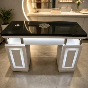 Nail Salon Manicure Desk Table with LED, Custom Design, Wooden Manicure Table with Dust Collector