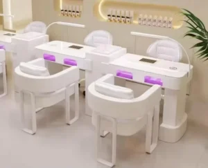Nail Salon Manicure Desk Table with LED, Custom Design, Wooden, with Dust Collector