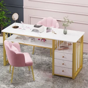 Nail Salon Set Metal Long Tables Vanity Makeup Manicure Furniture Set Nail Table
