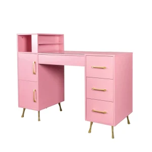 Nail Table Desk and Chair Set Manicure Luxury Spa Beauty Art Furniture White and Silver Salon Wooden