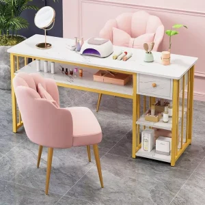 Nails Bar Station Salon Furniture Luxury Modern Metal and Iron Nail Tables Manicure Desk for Bedroom or Living Room Use