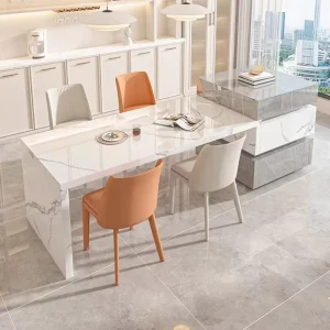 Nansen Wooden Pagoda Shaped Quartzite Top Island Dining Table Integrated Extendable Tea Bar Multifunctional Prep Sink