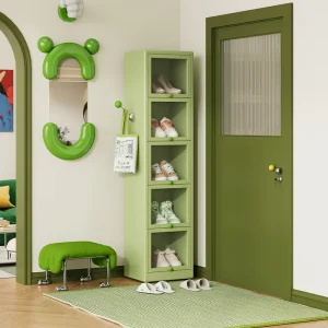 Narrow Corridor Metal Shoe Storage Cabinet with Flip up Door 5 layer Slim Steel Shoe Cabinet