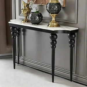 Narrow Marble Console Table with Stainless Steel Frame Luxury Wall mounted Divider Sideboard for Hotel Corridor & Home Entryway