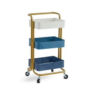 Narrow Space Saving 3 Tier Rolling Cart Portable Metal Storage Trolley for Bathroom Bedroom Office