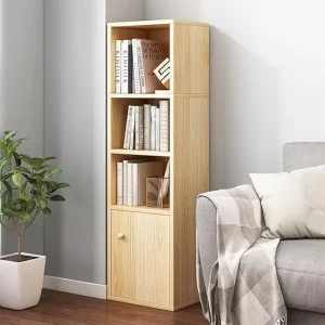 Narrow Tall Cube Bookcase With Door Multiple Size Options Wood Storage Shelf for Living Room Bedroom Office