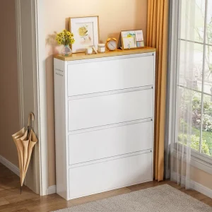 Narrow Wall Mount Shoe Cabinet with Flip Drawer Durable Ultra Thin Tilting Shoe Storage Organizer for Entryway Hallway Furniture