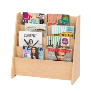 Natural 4 Pocket Deep Compartment Book Shelf Magazine Holder Rack Book Stand Wooden Shelves