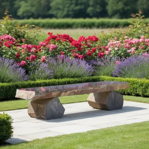 Natural Basalt Bench Polished Surface Basalt Stone Bench Outdoor Villa Garden Decor