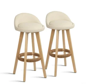 Natural Finish Bar Stool Braided Footrest Swivel 4 Leg Low Back Easy Clean No Slip SGS Certified Base for Kitchen Pub Counter