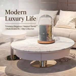 Natural Marble Handmade Modern Italian Luxury Round Accent Coffee Table for Living Room Apartment Sofa Side Furniture