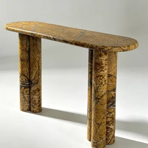 Natural Rainforest Brown Marble Console Table Oval Curved Luxury Stone Entryway Hallway Table Custom Size Villa Decor
