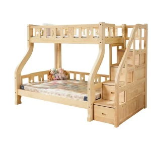 Natural Solid Pine Wood Rustic Twin Compact Apartment Dormitory Kids Adult Space Saving Bunk Bed