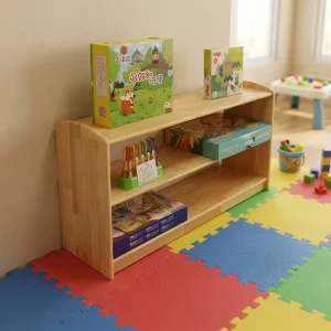 Natural Solid Wood Children’s Furniture Modern Design Double-layer Bookshelf Storage Rack