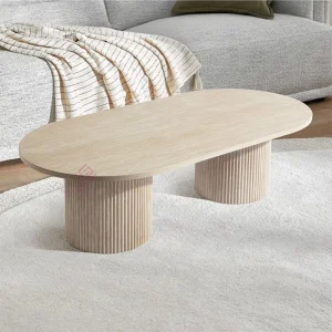 Natural Turkish Beige Travertine Oval Coffee Table for Living Room Hotel Lobby Boutique Cafe