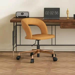 Natural Wood Style Leather Office Chair Light Luxury Ergonomic Swivel Comfortable Long Sitting Desk Study Chair