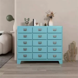 Navy Blue 15 Drawer Foldable Steel Storage Cabinet Modern Contemporary Design Large Capacity for Home Office & Bathroom Use