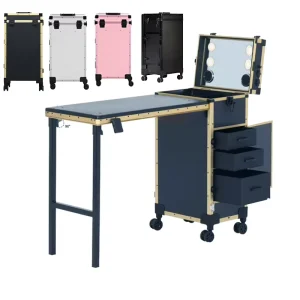 Negra Maleta De Manicura Con Mesa Nails Table Salon Manicure Furniture Black with Gold Frame Nail art table for manicure tables