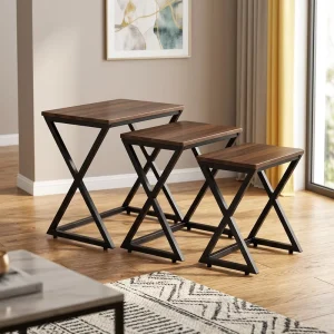 Nest Coffee Tables for Living Room Small Corner Walnut End Nesting Side Table Set of 3 Luxury
