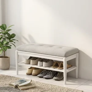Neutral Leather Quilted Bench Seat Cushion Soft Elastic Foam Filling Wear Resistant Multi functional Home Hall Shoe Organizer