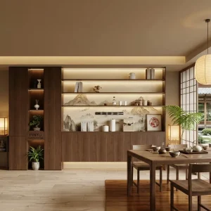 Neutral Modern Combined Sideboard Wardrobe Closet Long Term Rental Apartment Open Shelf Hidden Cabinet