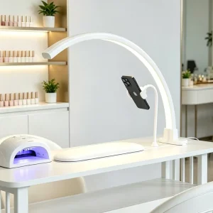 New 19inch Manicure Table Lamp Professional LED Half Moon UV Nail Lamp With Phone Holder Half Moon Desk Light for Nail