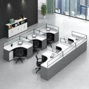 New Adjustable Durable Wooden Employee Curved Office Computer Cubicle Partition Workstation File Drawer Storage Modern Desk
