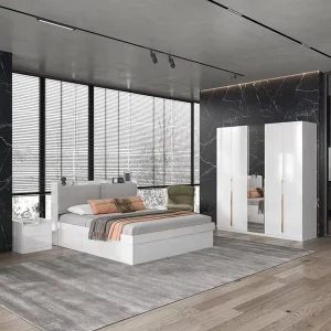 New Arrival Queen Size Bed Furniture Luxury Modern Full Size Panel Hotel Bedroom Sets Upholstered Storage Bed Mdf Bedroom Set