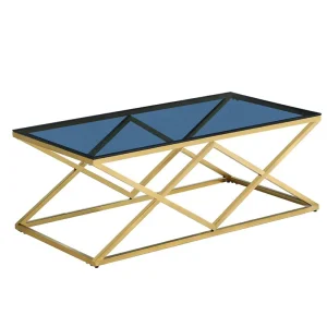 New Arrivals Italian Rectangle Stainless Steel Living Room Furniture Center Table Tempered Glass Coffee Table