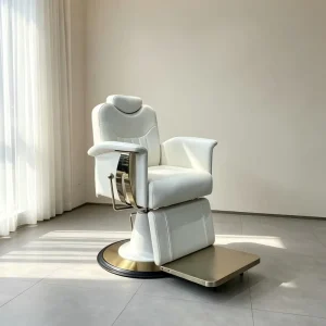 New Barbershop Furniture Gold Round Base Hairdressing Shaving Chair Luxury Modern Reclining Heavy Duty Hydraulic Barber Chair