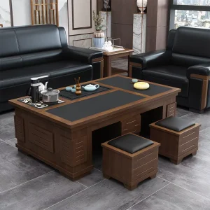New Chinese Style Solid Wood Coffee Table Combination with Small Stool Modern Design for Household and Model Room Use