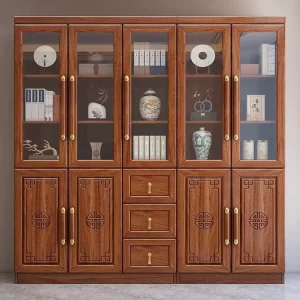 New Chinese Style Walnut Solid Wood Bookcase Glass Doors for Home Office Meeting Rooms Libraries Simple Storage Furniture