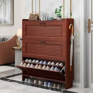 New Chinese style Home Corridor Door Style Entrance Solid Wood Simple Shoe Rack Ultra thin Flip top Cabinet