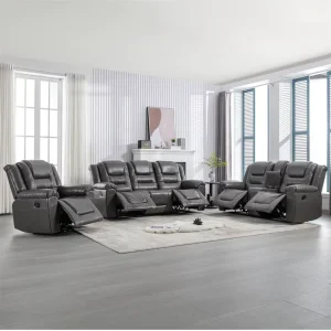 New Classic Top Leather Home Theater Power Recliner Sofa Set for Living Room Console Draw Table Perfect Home Theater Seating