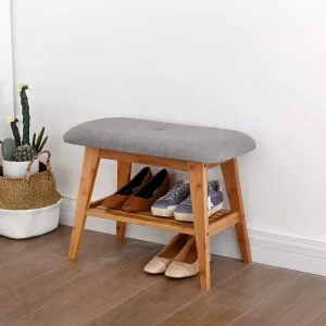 New Cloth Art Small Bamboo Footstool Creative Shoe Changing Stool for Bedroom Shoe Rack Bench Solid Wood for Living Room Use
