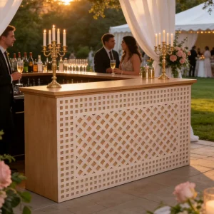 New Design 100% Solid Wooden Rectangle bar Furniture Modern Wedding Event Sturdy bar Table with Rattan