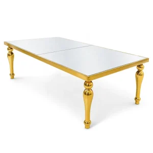 New Design Luxury Rectangular Glass Top Stainless Steel Hotel Buffet Wedding Dining Event Table Trade