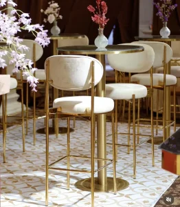 New Design Luxury Wedding Furniture High Stainless Steel Bar Chair Stools Hotel Commercial Party Furniture