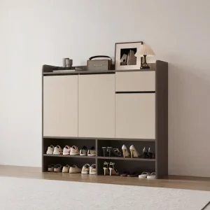 New Design Mdf Wooden Walnut Color Home Center Organizer Entryway Shoe Cabinet With Door