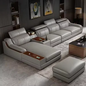New Design Modern Simple Luxury Leather Sofa Set Multi functional Corner Sofa Combination for Hotel Villa Reclining Made Wood