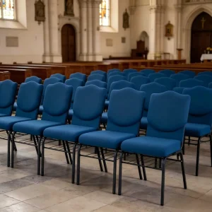 New Design Navy Blue Church Chair with Metal Bookshelf Auditorium Conference Room Office Use