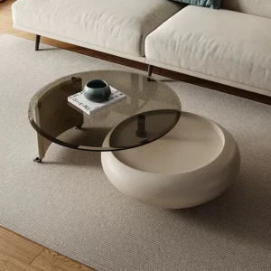 New Design Round Coffee Table Modern Living Room Coffee Table Light Luxury Rotatable Wooden Coffee Table Set