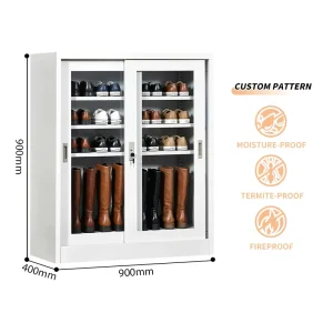 New Design Sliding Door Steel Shoe Cabinet Furniture KD Assembly Entryway Metal Shoe Display Rack Organizer Rak Sepatu Tipis