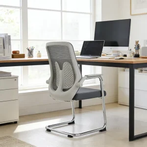 New Design Steel Frame Mesh Fabric Ergonomic Office Chair Without Wheel for Meeting Reception Visitor Guest Events Waiting