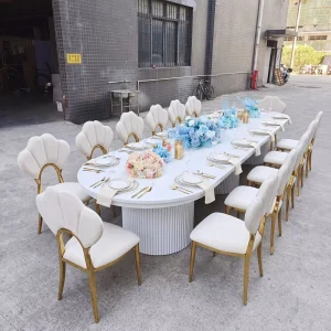 New Design Wedding Table Stainless Steel Metal Marble Glass Top Hotel Banquet Wedding Event Table Rental Set
