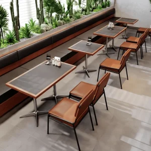 New Design Wooden Hotel Sectional Booth Commercial Coffee Restaurant Dining Room Furniture Upholstered Table Chairs Set