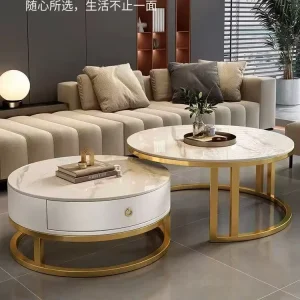 New High-End Combination Coffee Table Round Complete Set of Coffee Table for Living Room Slate Marble Coffee Table