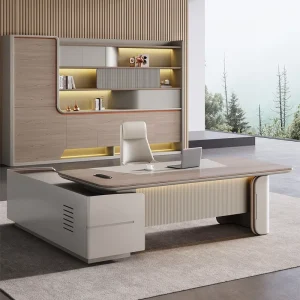 New Luxury Modern Customized Shape Two Cabinet Wooden Modular Customizable Boss Office Chairs and Tables CEO Office Table