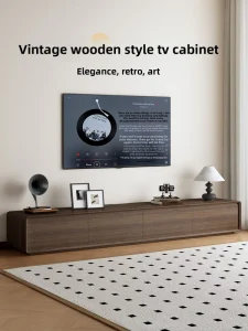 New Luxury Modern European Living Room Solid Wood TV Cabinet All in One Mid Century Walnut Color Fully Assembled Storage