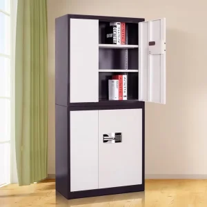 New Minimalist Adjustable Sliding 2 Glass Door Steel Filing Cabinet Key Lock Space Saving Durable for Home Supermarket